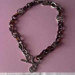 Michael Kors Silver and Brown Necklace Classic Chain Design